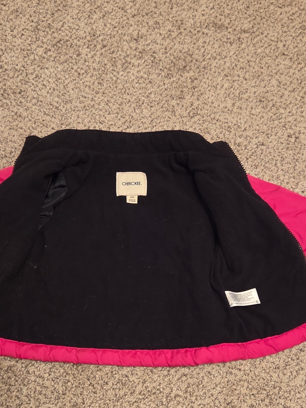 Cherokee Bright Pink Kids Puffer Jacket with Black Trim - Picture 5 of 10